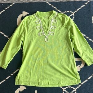 Vineyard Vines Neon Lime Green Embroidered V-Neck Tunic